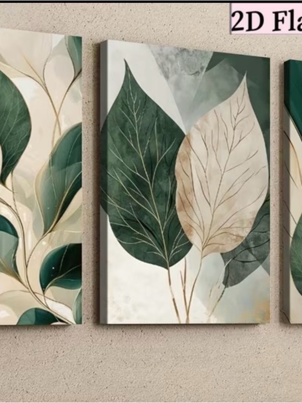 Abstract Botanical Wall Art - Green and Cream Leaf Canvas - Picture 3 of 3